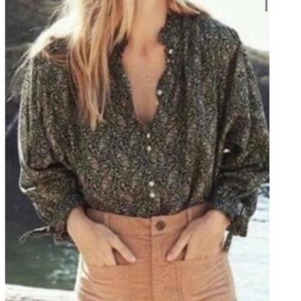 Dôen Rose Floral Button-Front Blouse, size S